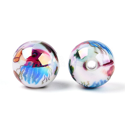 Ocean Theme Printed Opaque Acrylic Beads MACR-T048-07F-1