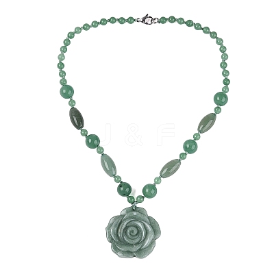 Natural Green Aventurine Flower Pendant Necklaces NJEW-N064-08I-1