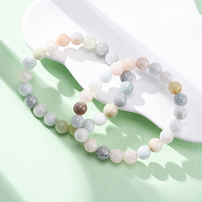 Natural Morganite Round Beaded Stretch Bracelets for Men Women BJEW-G743-01H-1