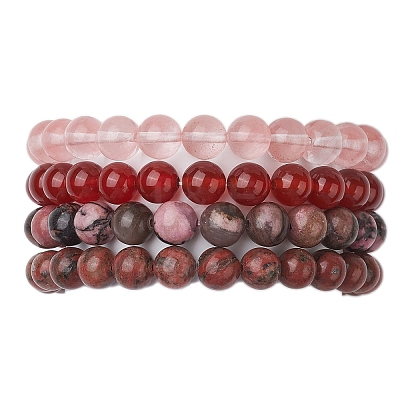 4Pcs Constellation 8mm Round Natural Sesame Jasper & Carnelian & Rhodonite BJEW-JB10636-1