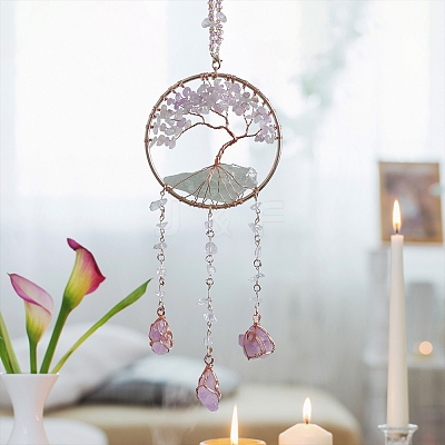 Tree of Life Natural Agate & Natural Crystal Chips Hanging Suncatchers RN-CBA387D-01G-1