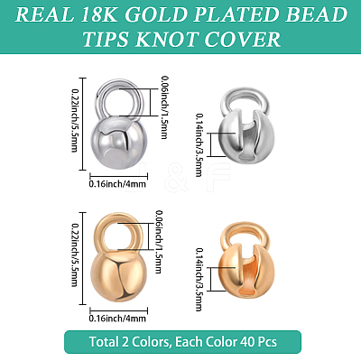 80Pcs 2 Colors Brass Bead Tips KK-BBC0023-36-1