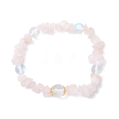 3Pcs Natural Quartz Crystal & Rose Quartz & Amethyst & Malaysia Jade & Synthetic Moonstone Beaded Stretch Bracelets for Women BJEW-JB12305-1