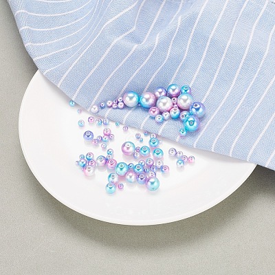 420Pcs 7 Style Rainbow ABS Plastic Imitation Pearl Beads OACR-YW0001-06-1