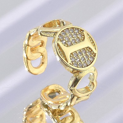 Brass Micro Pave Clear Cubic Zirconia Open Cuff Rings for Women RJEW-K289-02G-I-1