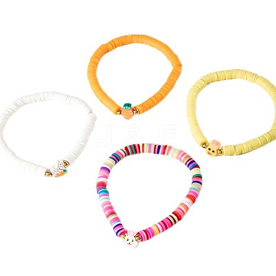 4Pcs Easter Acrylic & CCB Plastic & Polymer Clay Beads Stretch Bracelets for Women FS-WG063BF-01-1