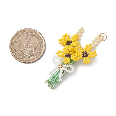 3D Glass Seed Beaded Bouquet with Bowknot Pendants PALLOY-MZ01153-01-1