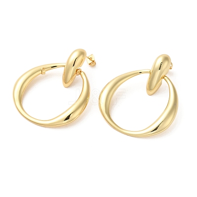 Real 18K Gold Plated Brass Dangle Stud Earrings EJEW-G382-09B-G-1