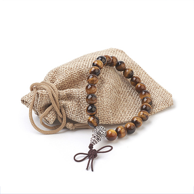 Natural Round Tiger Eye Stretch Bracelets BJEW-JB03845-05-1