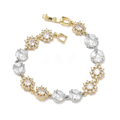 Brass Micro Pave Clear Cubic Zirconia Link Chain Bracelets for Women BJEW-C156-06A-PG-1