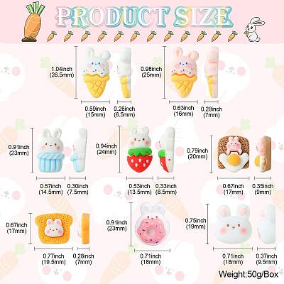 40Pcs 8 Styles Rabbit Theme Opaque Resin Cabochons RESI-CJ0003-78-1