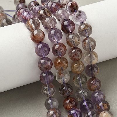 Natural Purple Phantom Quartz Purple Lodolite Quartz Beads Strands G-S333-10mm-030-01-1