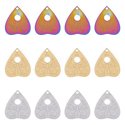 12Pcs 3 Colors 304 Stainless Steel Pendants STAS-DC0014-40-1