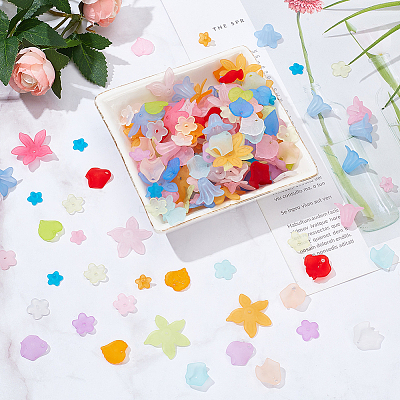 500Pcs 25 Styles Transparent Acrylic Bead Caps & Charms FACR-WR0001-01-1