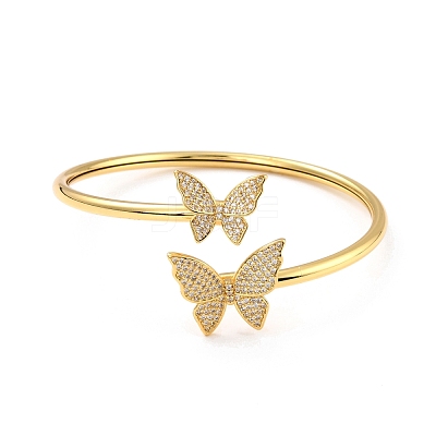 Clear Cubic Zirconia Butterfly Cuff Bangle BJEW-I298-06G-1