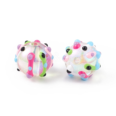 UV Plating Rainbow Iridescent Acrylic Enamel Beads OACR-I003-11-1