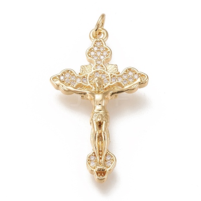 Brass Micro Pave Clear Cubic Zirconia Pendants X-ZIRC-L099-013G-1