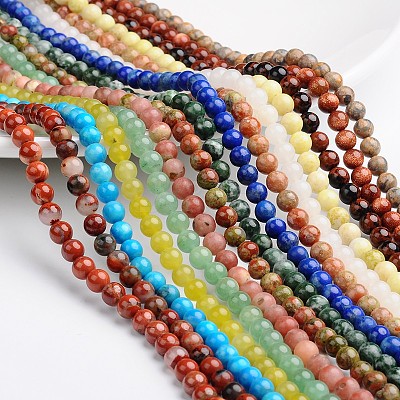 Round Natural & Synthetic Mixed Gemstone Bead Strands G-L420-03-4mm-1