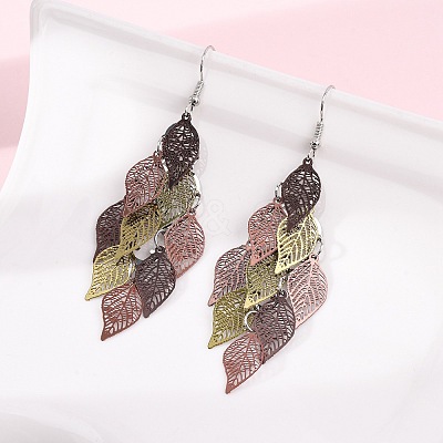 430 Stainless Steel Leaf Dangle Earrings EJEW-A137-10P-02-1