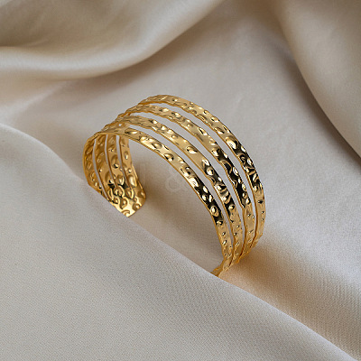 26MM 304 Stainless Steel Vintage Textured Layered Open Cuff Bangles for Women ZJ0317-1