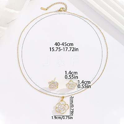 Brass Enamel Flower Pendant Necklaces & Stud Earrings Sets for Women FS-WG71802-01-1