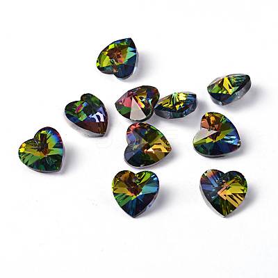 Faceted Heart Electroplated Glass Pendants X-EGLA-R082-04-1