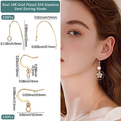200Pcs 2 Styles 304 Stainless Steel Earring Hooks STAS-BBC0007-10-1
