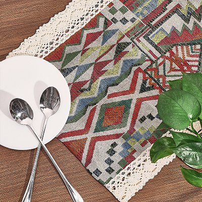 Geometric Pattern Burlap Table Runner AJEW-WH0258-754-1