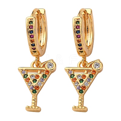 Wine Glass Brass Micro Pave Cubic Zirconia Dangle Hoop Earrings EJEW-F384-16G-02-1