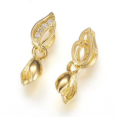 Long-Lasting Plated Brass Micro Pave Cubic Zirconia Ice Pick Pinch Bails X-ZIRC-F063-03G-1