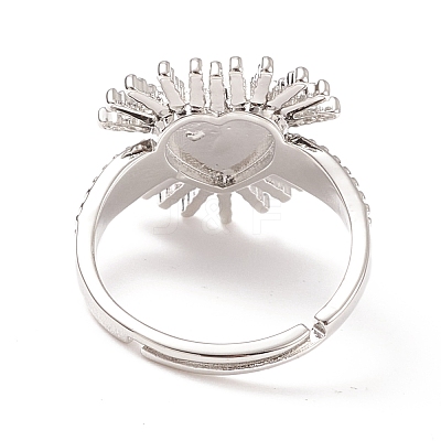 Black Cubic Zirconia Heart Sun Adjustable Ring RJEW-C028-03P-1