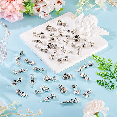 34Pcs 17 Styles Alloy European Dangle Charms PALLOY-TAC0263-1