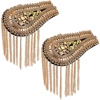 Teardrop Iron Chain Tassel with Rhinestone Epaulettes AJEW-WH20006-326A-G-1