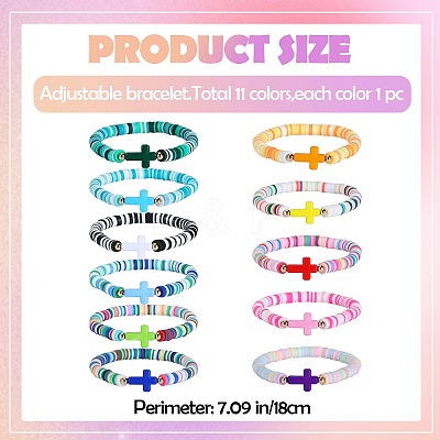11Pcs Polymer Clay Beads Bracelets BJEW-SW001596-1