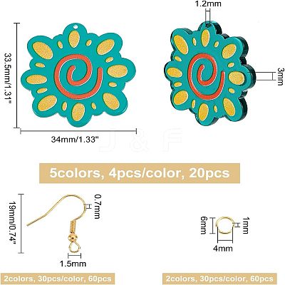 3D Printed Sunflower Charm Dangle Earring Making Kit for Girl Women DIY-OC0007-69-1