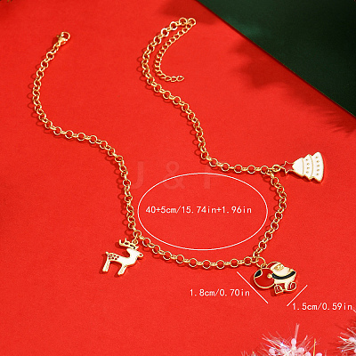 Brass Enamel Christmas Tree Santa Claus Reindeer Pendant Bib Necklaces for Women SB7125-1