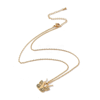 Initial Letter with Butterfly Pendant Necklace LS-NJEW-C026-01G-Y-1