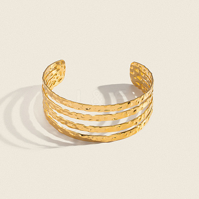 26MM 304 Stainless Steel Vintage Textured Layered Open Cuff Bangles for Women ZJ0317-1
