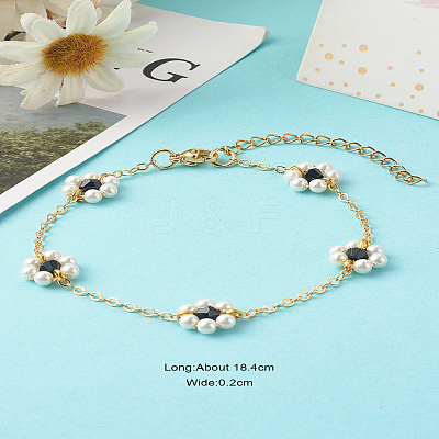 Shell Pearl & Acrylic Beads Flower Link Bracelets X1-BJEW-TA00003-05-1