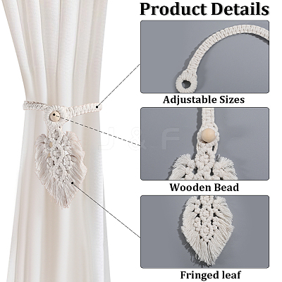2Pcs Handmade Macrame Leaf Curtain Tiebacks AJEW-CN0003-65A-1