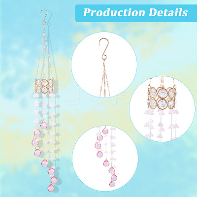 Flower Round Glass Beads Tassel Hanging Suncatchers for Window Garden Outdoor Decoration HJEW-WH20020-007B-1