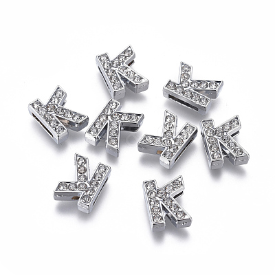 Alloy Initial Slide Charms with Grade A Rhinestones ALRI-R032-K-FF-1