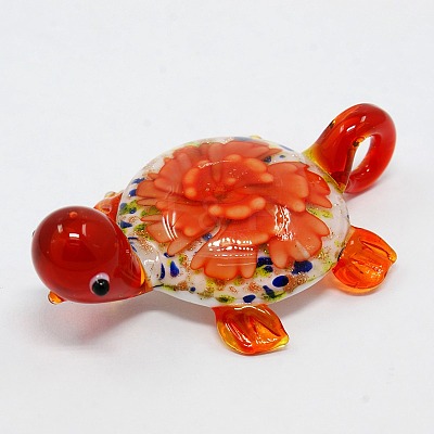 Handmade Inner Flower Gold Sand Lampwork Pendants X-LAMP-I002-M-1