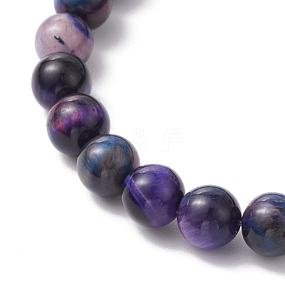 Natural Rainbow Tiger Eye Round Beads Stretch Bracelets for Women Men BJEW-JB11608-1