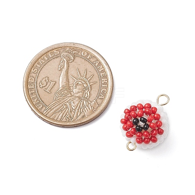 Halloween Glass Peal & Glass Seed Beaded Round Eye Links Connector Charms PALLOY-MZ00948-02-1