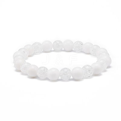 Natural Gemstone & Synthetic Crackle Quartz Round Beaded Stretch Bracelet for Women BJEW-JB08528-1