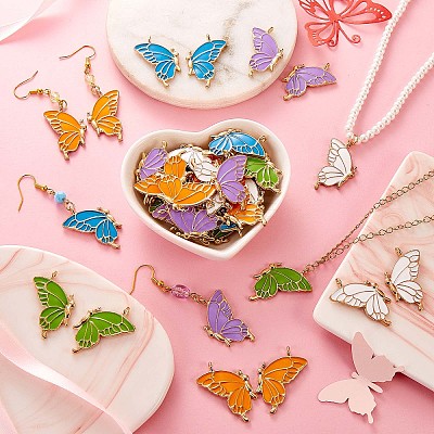 50 Pieces Enamel Butterfly Charms Pendant Alloy Enamel Insect Charm Mixed Colorful for Jewelry Necklace Earring Bracelet Making Crafts JX331A-1