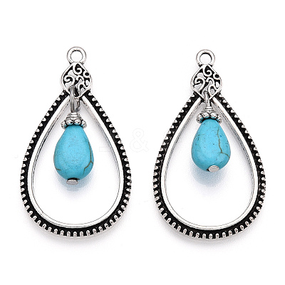 Synthetic Turquoise Pendants PALLOY-TAC0044-61AS-1