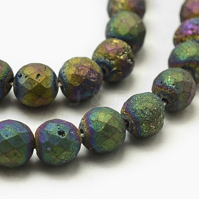 Electroplated Natural Druzy Geode Crystal Beads Strands G-N0253-10mm-02-1