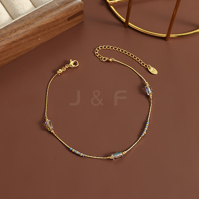 304 Stainless Steel with Glass Column Bead Anklets FS-WGCFE90-02-1